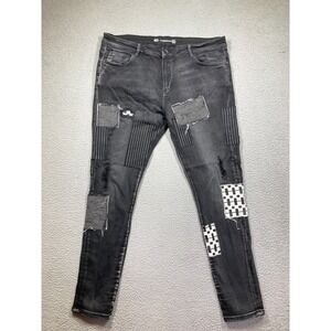 Crysp‎ Denim Jeans Men's 38x31**  Black Patchwork Skinny Stretch Distressed Y2K